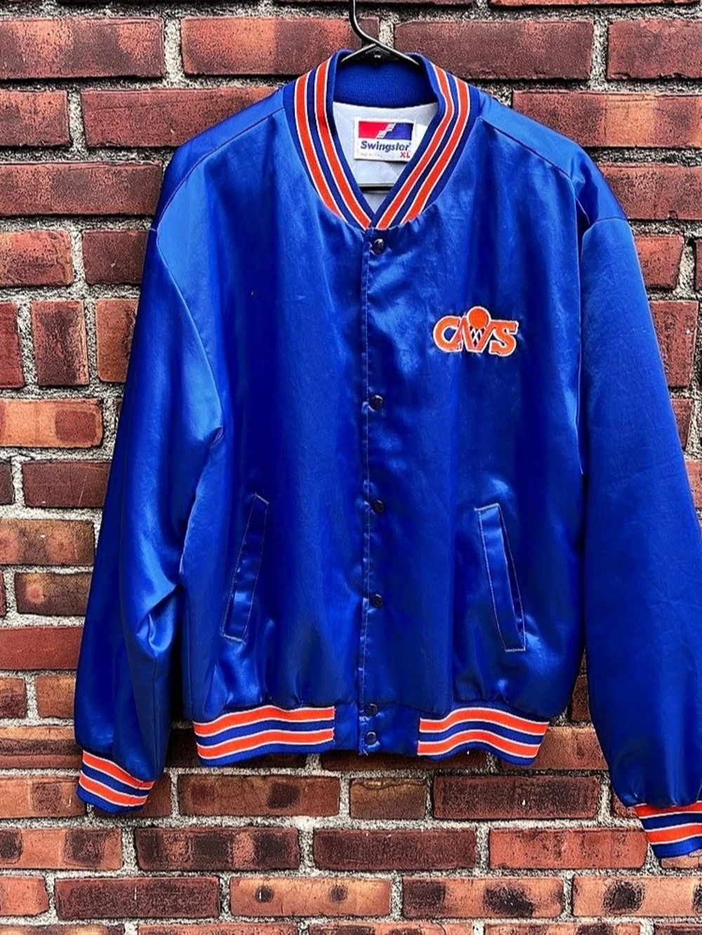 Vintage 80s Cleveland Cavs Swingster Satin Bomber Jacket Blue - XL